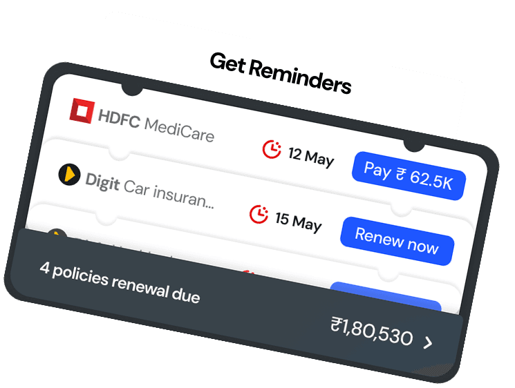 Get Reminders — four policies with renewal dates and Pay buttons